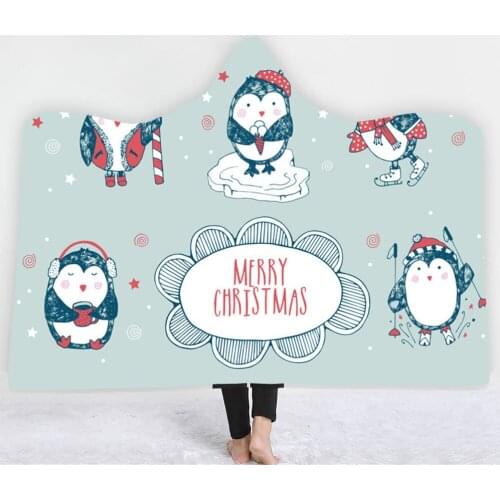 Penguin Hooded Blanket cartoon Christmas Gift Throw Blanket Cartoon Gift Fleece Blanket Nap Office For Kids Wearable Blanket