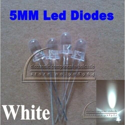 Wholesale 1000pcs/lot 5MM Round Ultra Bright White Led Diodes 10000-13000mcd 3.0-3.2v Water Clear Short Legs Led