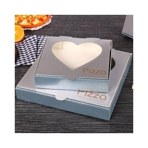 Wholesale creative silver custom pizza boxes with heart love shape window