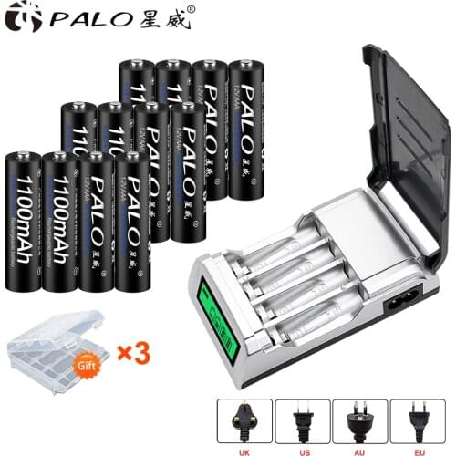 PALO LCD Display Smart Intelligent Battery Charger for AA / AAA NiCd NiMh Rechargeable Batteries+12 PCS aaa rechargeable battery