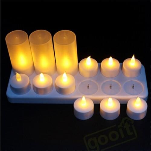 12 pieces Flickering Yellow light bougie led rechargeables ,blue green rgb velas recargables battery bougie mariage led