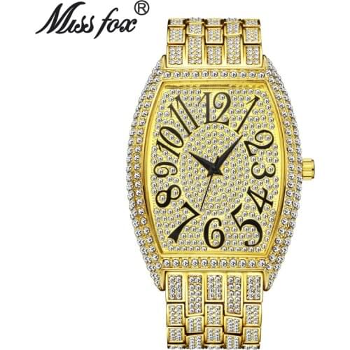 Full Diamond Watch Luxury Tonneau shape dial design Numerber Men Watchs Quartz Wristwatches Waterproof Mens Watches