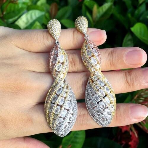 ModemAngel Luxury Solid Ball Large Earring Full Mirco Paved Microl Zirconia 3 Tone Copper Earrings For Women Fashion Jewelry