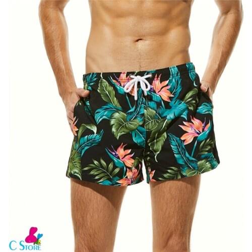 Summer Mens Tropical Flowers Printed Shorts Quick Dry Bathing Suits Polyester Beach Surfing Shorts Men swimming trunks M-XL