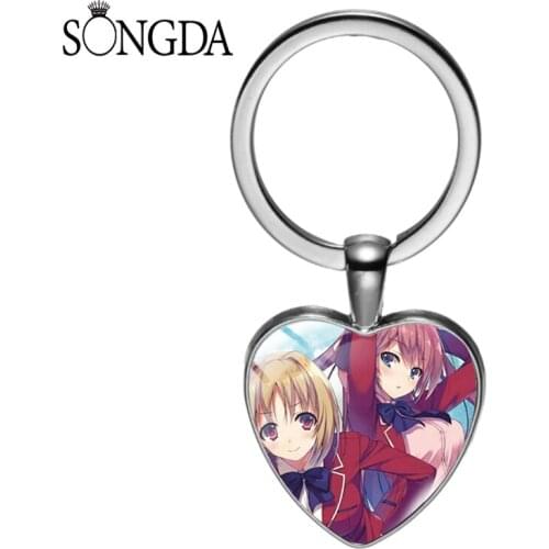 SONGDA Anime Classroom of the Elite Heart Shape Convex Glass Surface Keychain Anime Lovers Accessories Jewelry Handbag Trinkets