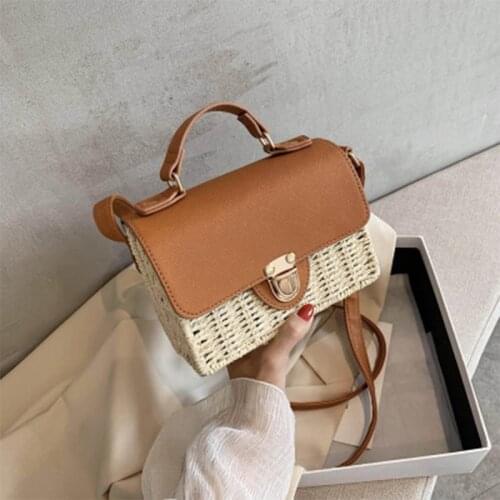 Fashion Box Rattan Handbags Women Wicker Weave Shoulder Crossbody Bags Casual Summer Beach Straw Bag Lady Small Bali Purses 2021