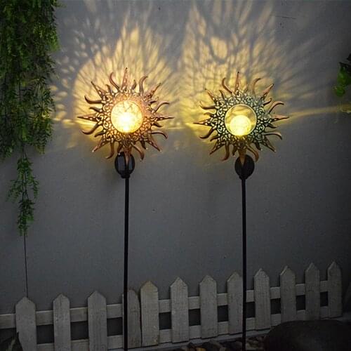 LED Solar Garden Light Sun Moon Flame Retro Hollow Iron Light Outdoor Landscape Passage Lawn Lamps Solar Power Waterproof Lamp