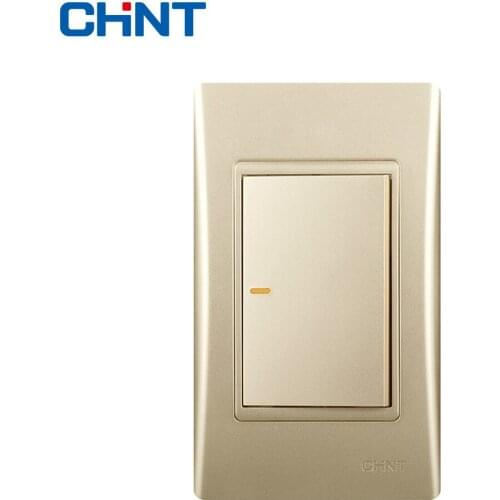 CHINT Light Switches 120 Type NEW9L Security Steel Frame Wall Switch Socket Golden One Gang Two Way
