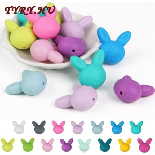 TYRY.HU 10Pcs Silicone Beads For Baby Teething Pendant Silicone Rabbit Shape Beads Pacifier Clips BPA Free silicone Teether Toys