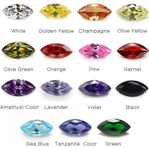 Total 15pcs 4x8mm~6x12mm 1pcs Per Colors Loose Marquise Shape Cubic Zirconia CZ Synthetic Gemstone