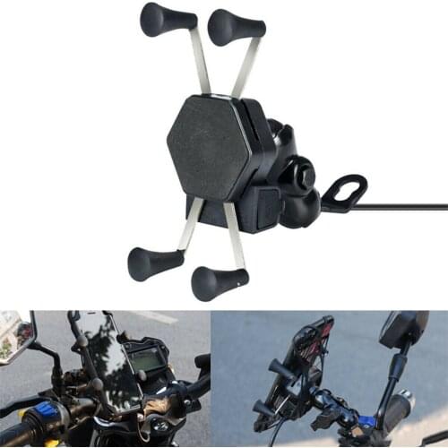 X Grips Mobile Phone GPS Holder Cell Phones USB Charger Bracket Support Motorcycle Universal 12V