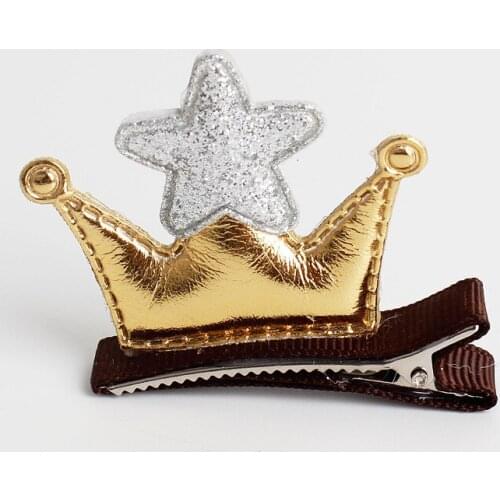 Princess Crwon Hairpins for Girls PU Star Prong Hair Clips Cute Kids Hairgrips Hair Accessories