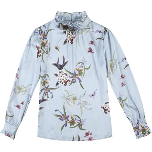 Silk Print Womens Blouse Plus Size Girls Shirt Summer Fashion Long Sleeve Top Loose O-neck Casual Lady Blusas Houthion