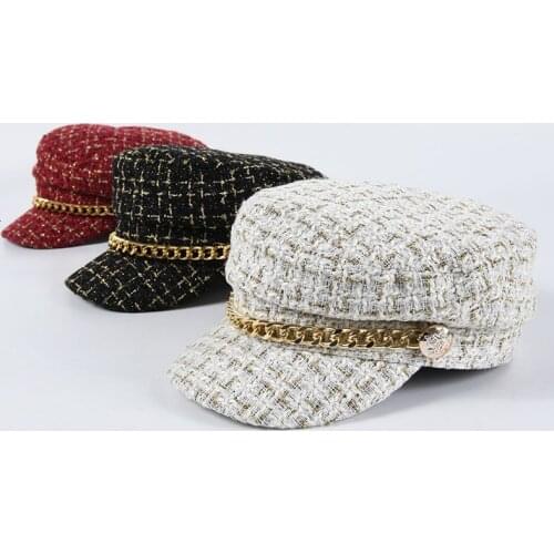 Women Small Sweet Wind Knitting Flat Top Cap 2019 Winter Baseball Cap Rope Newsboy Cap Tweed Plaid Girls Fashion Beret Hats