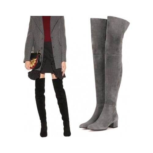 Women Classic Stylish Flat Over-the-knee Boots Strestch Suede Skinny Thigh High Long Boots Knight Dress Boots Shoes