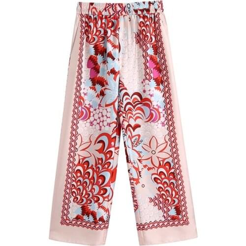 MESTTRAF Women 2021 Fashion Patchwork Floral Print Wide Leg Pants Vintage High Elastic Waist Female Ankle Trousers Streetwear