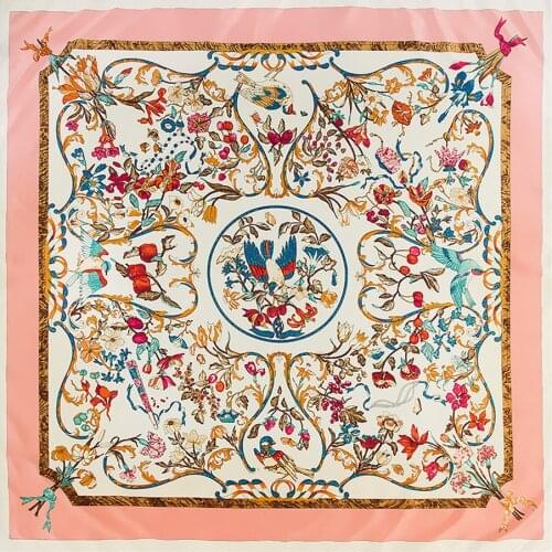 130cm Luxury Brand Silk Scarf Women Flowers Bird Print Winter Square Scarves Large Foulard Femme Twill Silk Scarf For Ladies