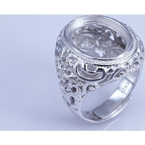 14*19mm 925 STERLING SILVER Men om mani padme hum Semi Mount Bases Blanks base blank ring rings Setting jewelry gift diy A3237