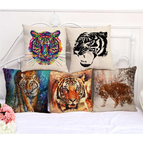 Throw Pillow Cases Tiger Animals Face Cushion Cover 45x45cm Home Living Room Decoration Linen/Cotton Pillowcover Sofa Car Decor