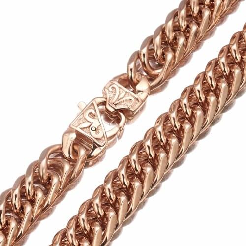 Granny Chic 7-40" 14/16MM 316L Stainless Steel Rose Gold Color Curb Cuban Link Chains Mens Womens Necklace Jewelry