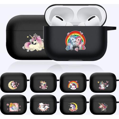 Protective Case for Apple AirPods Pro Soft Silicone Earphone Case Unicorn Cartoons Series Matte Black Anti-cratch Earphone Shell