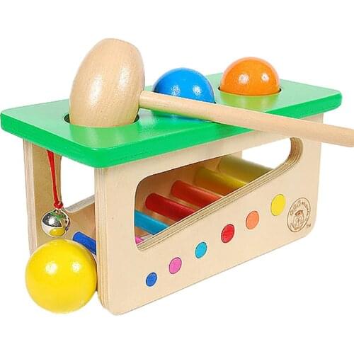 Wooden Knocking Hammer Rolling Ball Jingle Bell Kids Music Developmental Toy Perfect toys for developing and improving babys IQ