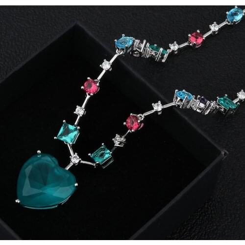 Funmode Charm Blue Heart Pendant Black Gun Plated Colorful Cubic Zircon Necklace For Women Wholesale bague breloque FN48