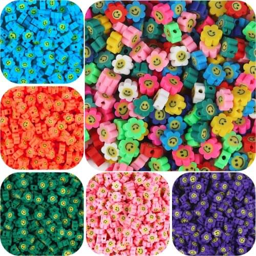 30Pcs/lot 10mm Clay Smiley Beads Round Heart Flower Polymer Spacer Loose Beads For Kids Bracelets Jewelry Making DIY Accessories