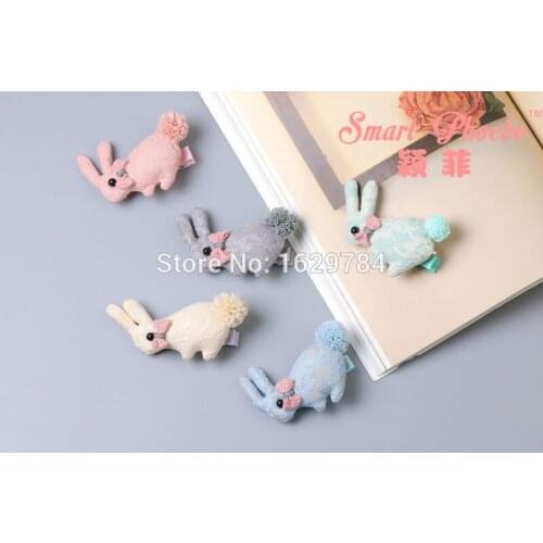 Boutique 20pcs Fashion Cute Bowknot Lace Bunny Hairpins Pom Pom Rabbit Hair Clips Princess Easter Headwear Hair Accessories