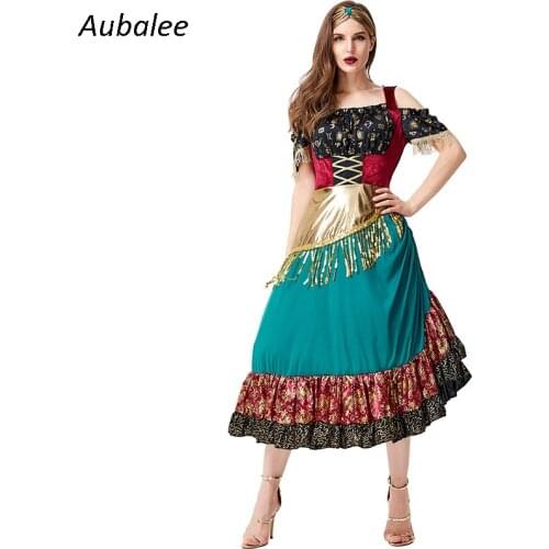 Spanish Flamenco Dance Sequins Dress Woman Starlight Gyps Performance Dancing Clothing