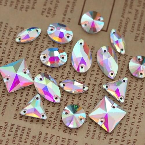 Teardrop Crystal White AB Sew on Rhinestone Flatback Glass Crystal Droplet Sew-on Rhinestone Glass Strass Wedding Dress