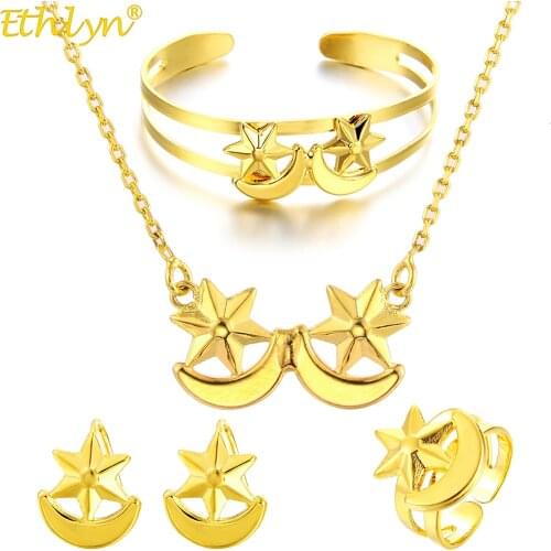 Ethlyn African Fashion Design Gold Color Jewelry Set for Girls/Baby/Kids ,Star Four-pcs Jewelry Sets Child Christmas Gifts S317