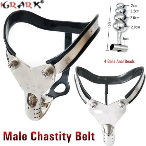 Stainless Steel Metal Male Chastity Belt Cock Cage Penis Rings Anal Beads Plug Bdsm Slave Games Sex Toys For Men Husband Adults