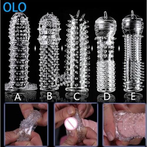 Extension Reusable Condom Penis Sleeve Male Enlargement Time Delay Spike Clit Massager Labia Cover Crystal Clear Adult Sex Toys