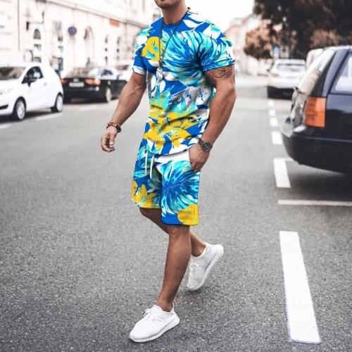Hawaiian Men’s Suit Summer Fashion 2-piece Set Mens Street Short Sleeve Shirts & Shorts Pants Casual Clothing Jogging Tracksuit