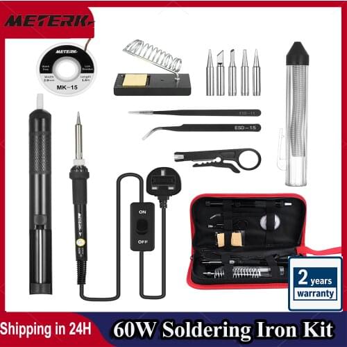 Meterk Soldering Iron Kit 60W Adjustable Temperature Welding Soldering Iron with ON/OFF Switch 5pcs Soldering Tips Solder Sucker