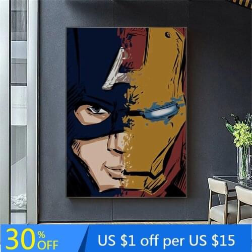 Iron Man Captain America Half face to face Home Decoration Paintings Poster Prints Wall Art Modular Living Room Cuadros Decor