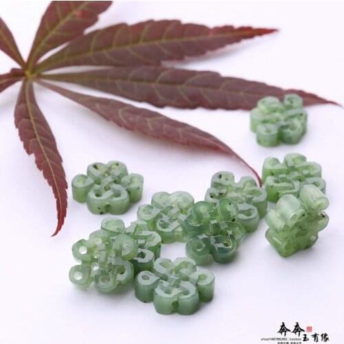 Natural hollow handcarve Chinese flower green jade beads real green jade bracelets DIY beads jade jewelry jadeite jade 2pcs/lot