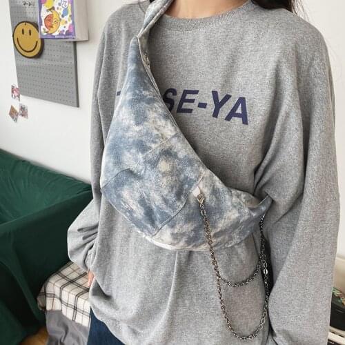 2021 summer New South Korean fashion personality tie dye chain girl student Canvas Messenger Bag womens bag