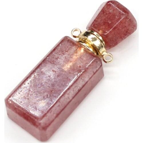 Natural Stone Perfume Bottle Pendants Strawberry Crystal Essential Oil Diffuser Pendant For Jewelry Making Necklace Accessory
