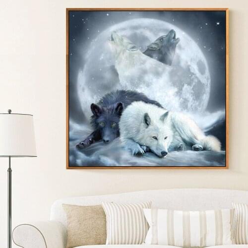 Full Square / Round Drill 5D DIY Diamond Painting "Yin Yang Wolf & Full Moon" Embroidery Cross Stitch mosaic Rhinestone Decor