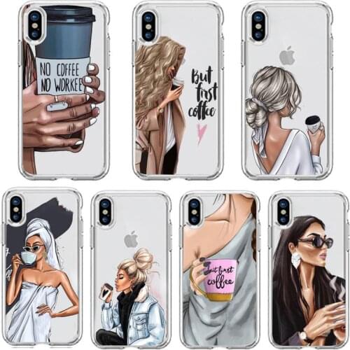 Princess Female boss coffee pattern Phone Case Transparent soft For iphone 5 5s 5c se 6 6s 7 8 11 12 plus mini x xs xr pro max