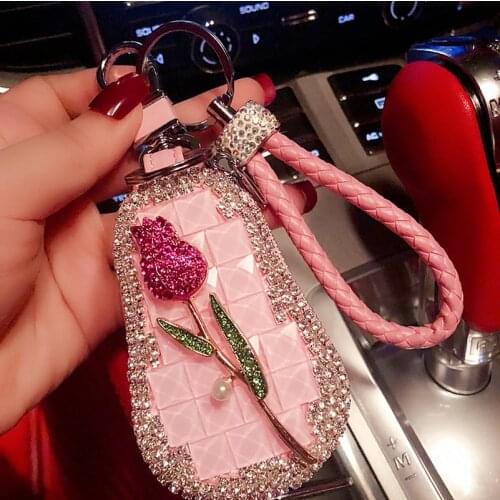 PU KeyChain Women Key Bag Multifunction Organizer Wallet Holder Smart Housekeeper Rose Diamond Car Small Key Case Keys Pouch