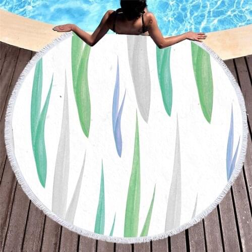 Colorful Leaves 3D Printed Beach Towel Microfiber 150cm Round Beach Towels For Kid Adults Summer Toalla Tassel Yoga Mat T609
