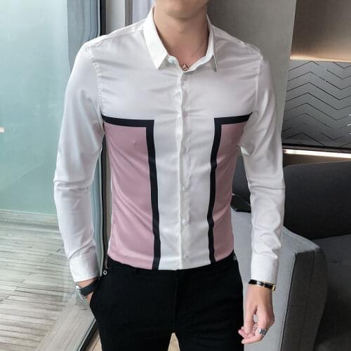 White Designer Black Casual Shirt Chemise Homme British 2020 Contrast Shirt Mens Long Sleeve Formal Shirts For Men High Quality