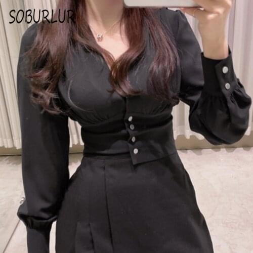 SOBURLUR Business attire OL Womens Blouses Tunics All-match White Shirts Crop top Woman Clothing office Blousas Female Summer