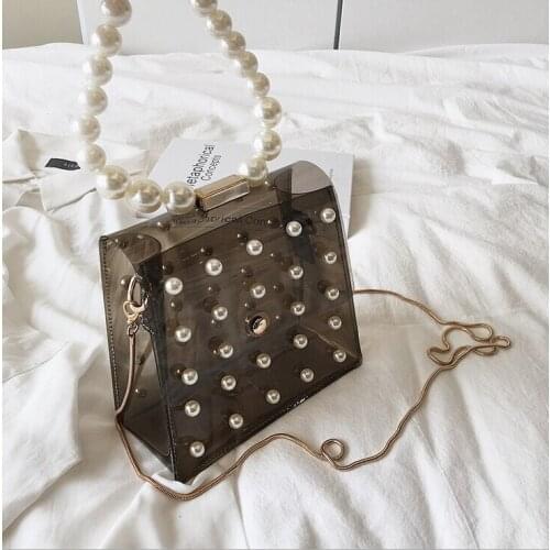 Clear Women Handbag 2019 Luxury Pearls Fashion Bags For Women Transparent PVC Girls Evening Party Bag Fashion Casual Tote