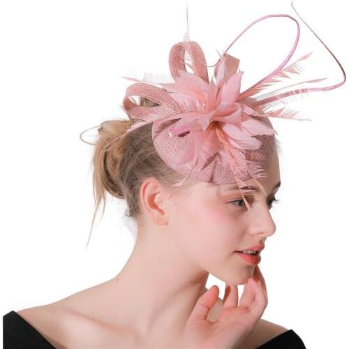 Gorgeous Women Fascinators Event Bridal Occasion Hats with Feather Imitation Sinamay for Kentucky Church Wedding Millinery Cap