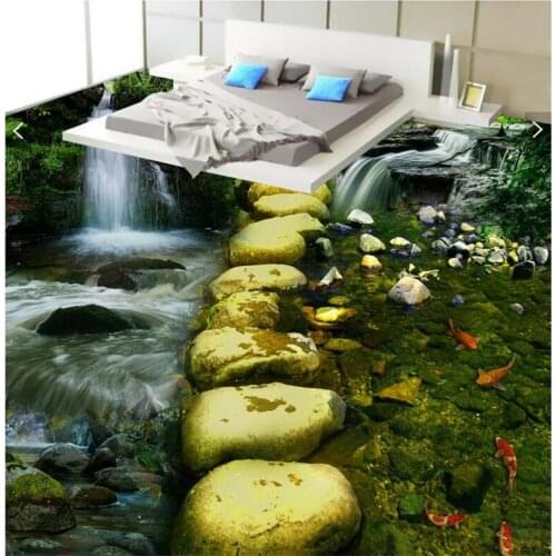 Custom creek stone road 3D naked eye bathroom bathroom floor decoration cover stickers waterproof non-slip self-adhesive sticker