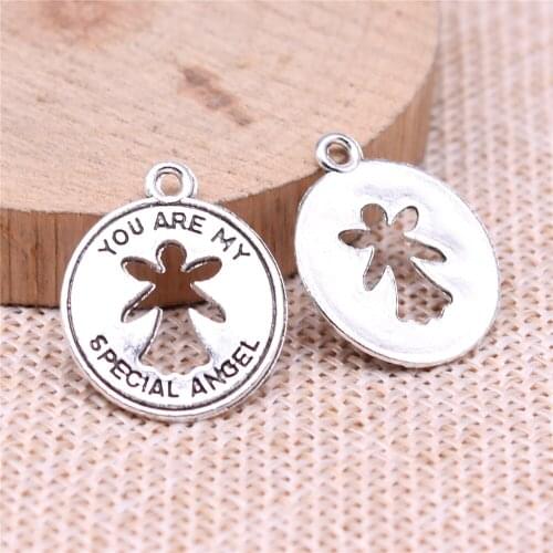 WYSIWYG 10pcs 22x18mm You Are My Special Angel Pendant Angel Charm Guardian Round Round Angel Pendants